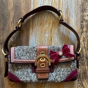 Vintage COACH Tweed, Leatherr & Velvet Shoulder Bag